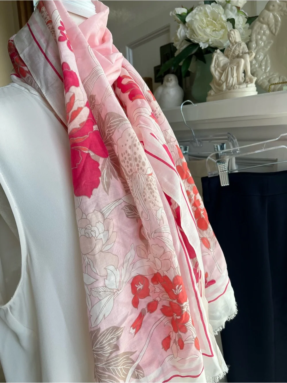 Talbots Pink & Cream Floral Scarf